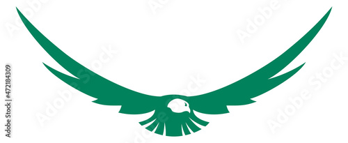 Hunting bird in flight. Green vintage logo. Winged insignia