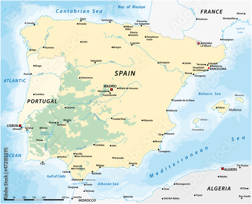 Map of the Dehesa, Montado, cultural landscape of southern and central Spain and southern Portugal