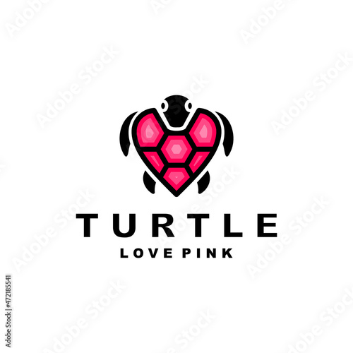 Turtle combination with love icon in white background, template vector logo design