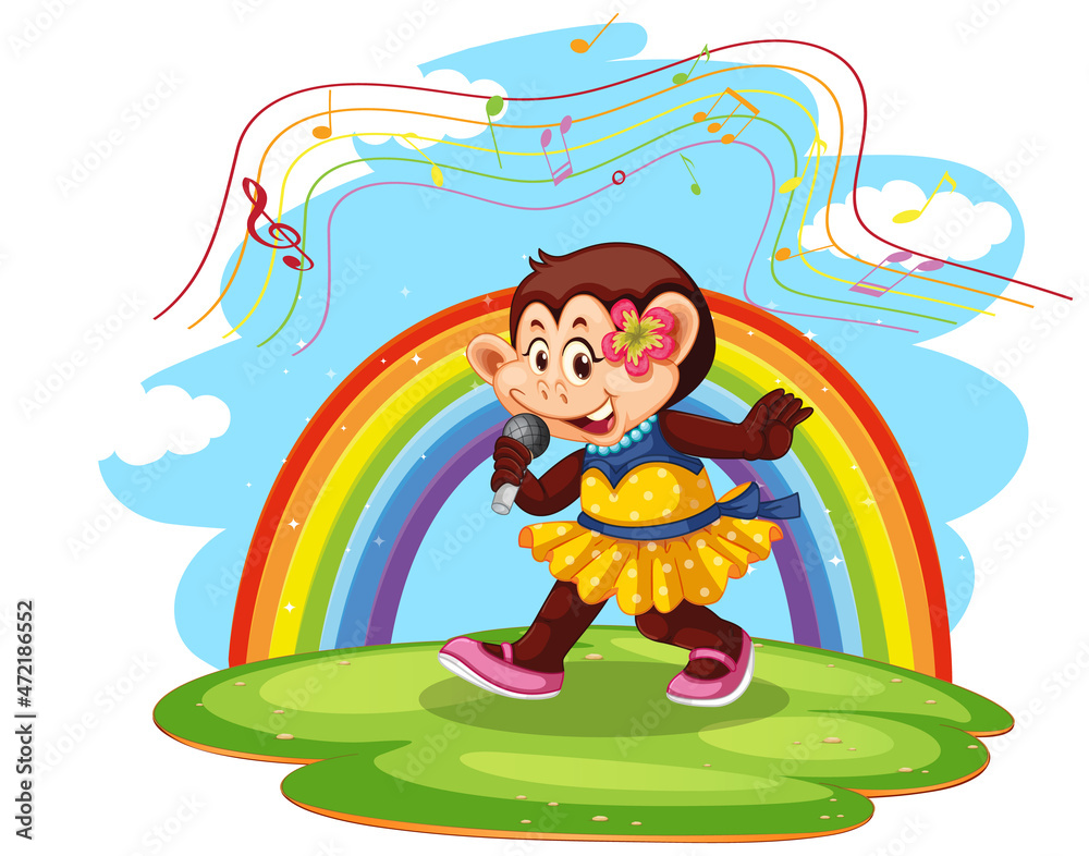 Monkey singing cartoon character with rainbow background Monkey singing cartoon character with rainbow background