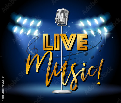 Live music banner with vintage microphone