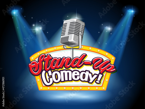 Stand up comedy banner with vintage microphone