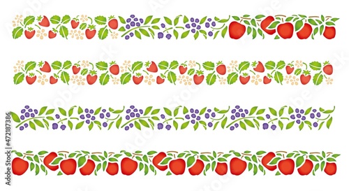 ステンシル　イラスト　イチゴ　ブルーベリー　アップル　パターンセット
