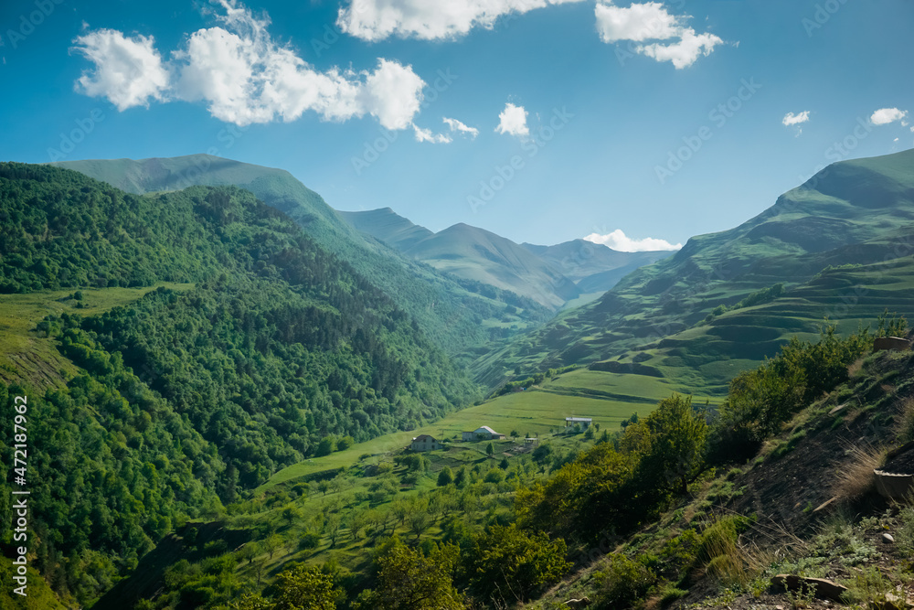 Beautiful landscape of mountains and valleys in Dagestan