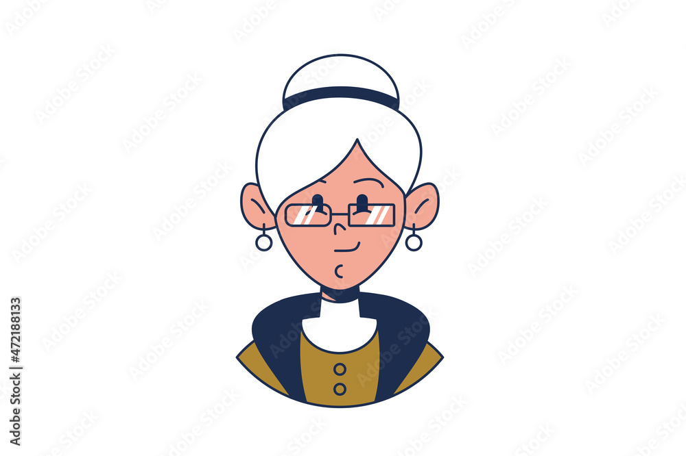 Portrait of an old gray-haired woman with glasses. Avatar pensioner for profile. Happy old age. Isolated vector flat illustration