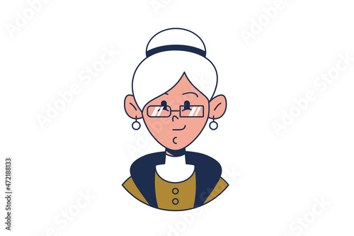 Portrait of an old gray-haired woman with glasses. Avatar pensioner for profile. Happy old age. Isolated vector flat illustration