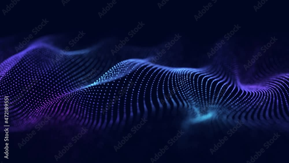 Dynamic wave of particles. Abstract futuristic background. Big data visualization. 3D rendering.