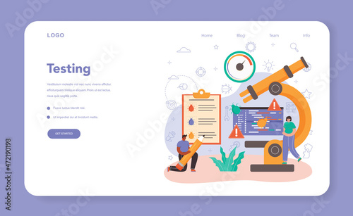 Software tester web banner or landing page. Application or website