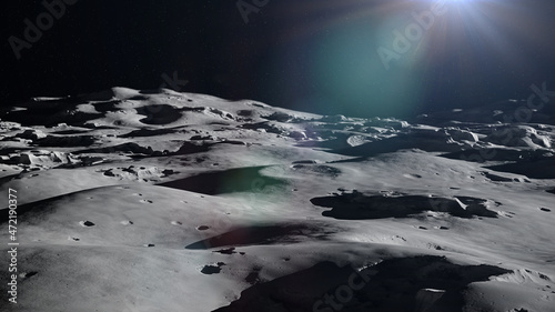 Moon surface, lunar landscape with impact crater photo