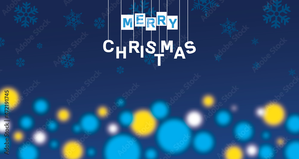 Christmas background with blue gradient and a hanger that says merry christmas
