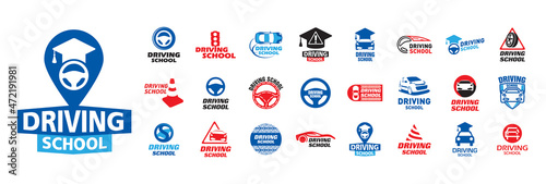 Vector set of logos of auto, moto schools