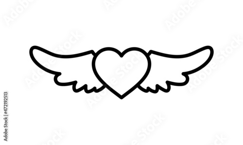 Heart angel wings line icon, outline vector sign, linear style pictogram isolated on white. Love symbol, logo illustration. Editable stroke