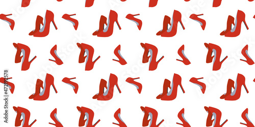 Seamless pattern red shoes. High heels women footwear background. Background, texture.
Design for paper, cover, fabric, interior decor and other users. Trendy fashion poster.