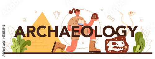 Archaeology mobile application banner set. Ancient history scientist