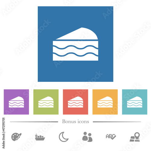 Slice of cake flat white icons in square backgrounds