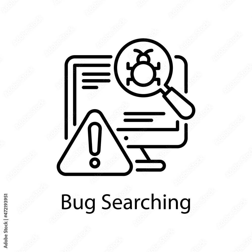Bug Searching vector outline Icon Design illustration. Web And Mobile Application Symbol on White background EPS 10 File Bug Searching vector outline Icon Design illustration. Web And Mobile Application Symbol on White background EPS 10 File