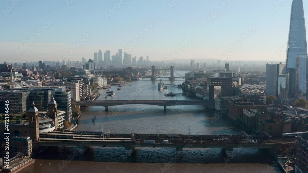 Aerial London River Thames and Canary Wharf Aerial London River Thames and Canary Wharf