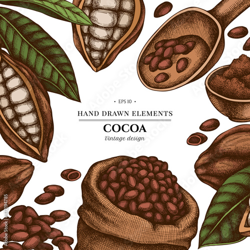 Colored elements design with cocoa beans, cocoa