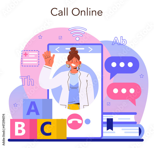 Speech therapist online service or platform. Doctor diagnozing and treating