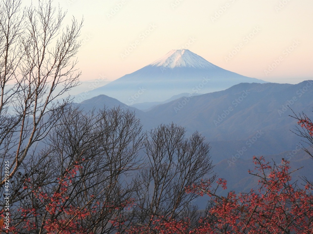裾野に雲を纏う富士山