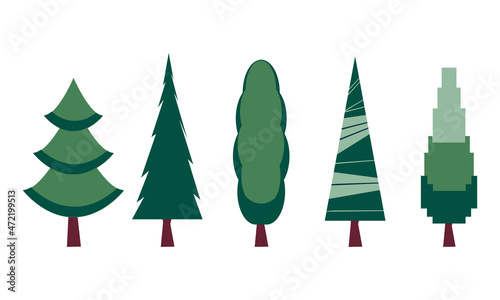 A collection of drawn flat  trees.