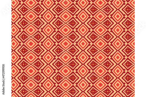 abstract seamless pattern design template use red brick pastel color. Combination of square, x cross, and circle cross on elements. Antique Rhombuses palette geometrical shape. 