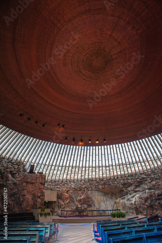 Inside the Kampin Kappeli Church of Silence in Helsinki photo