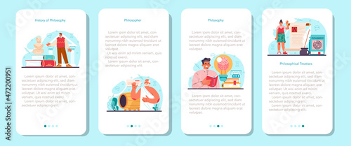 Philosophy mobile application banner set. Ancient study of general