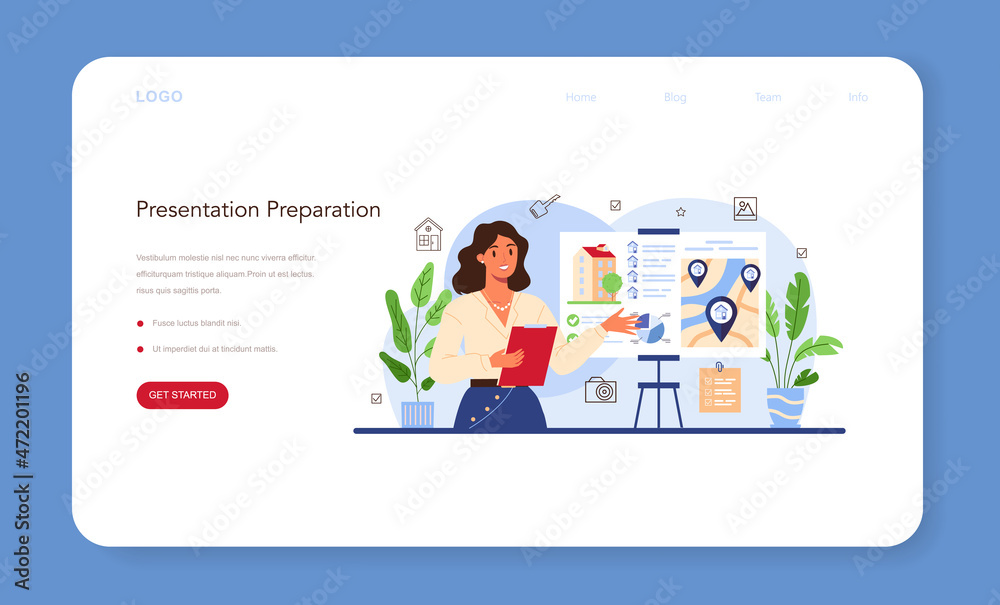 Real estate industry web banner or landing page. Property selling presentation Real estate industry web banner or landing page. Property selling presentation