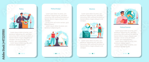 Political scientist mobile application banner set. Studying of political ideas