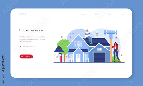 Real estate industry web banner or landing page. House remodeling