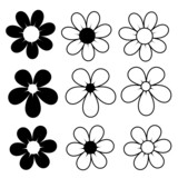 Black and white flower icon on white background