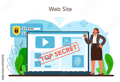Spy online service or platform. Secret agent or fbi investigating crime