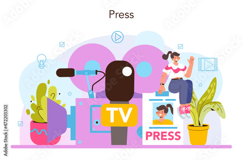 TV presenter concept. Television host in a studio doing an entertaining show