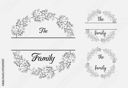Family Monogram with Blank Space for Name, Floral Ornament for print, card etc