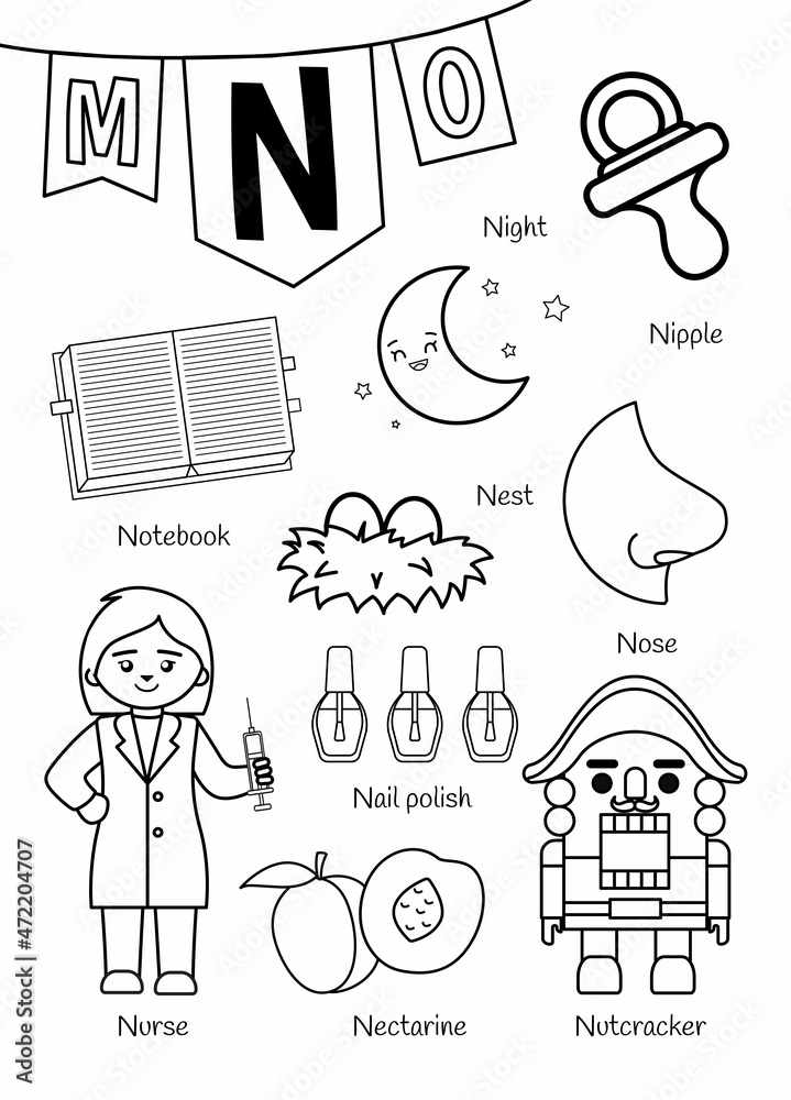 English alphabet with cartoon cute children illustrations. Kids