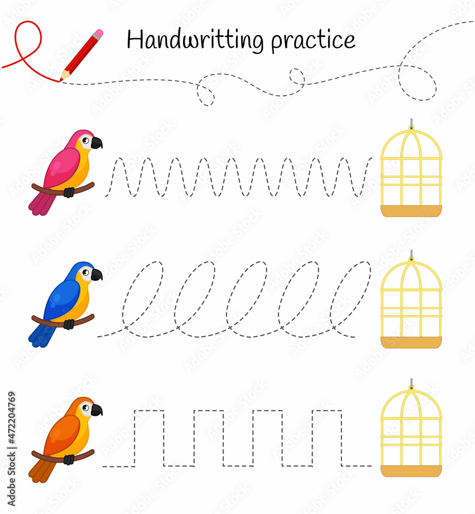 Vetor de Handwriting practice sheet. Basic writing. Educational game ...