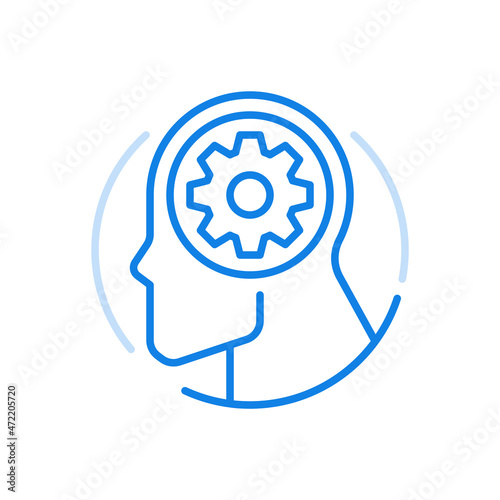 Business thinking process icon line vector. Creative hike of constructive intelligence brain gear as development.