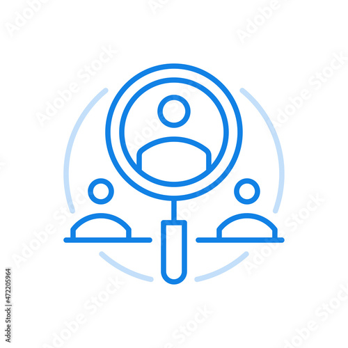 Search for qualified specialists vector line icon. Selection right candidates work.
