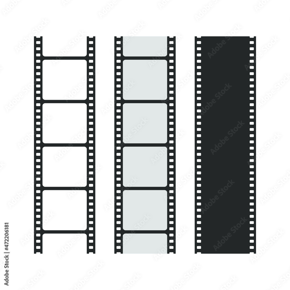 Film strip graphic icons set. Photographic tape signs isolated on white background. Vector illustration Film strip graphic icons set. Photographic tape signs isolated on white background. Vector illustration