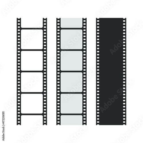 Film strip graphic icons set. Photographic tape signs isolated on white background. Vector illustration