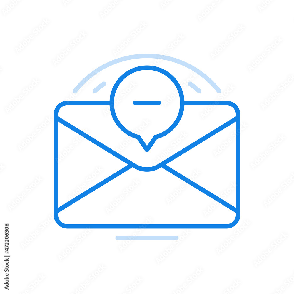 Unread letter by email vector line icon. Unverified newsletter closed envelope with minus.