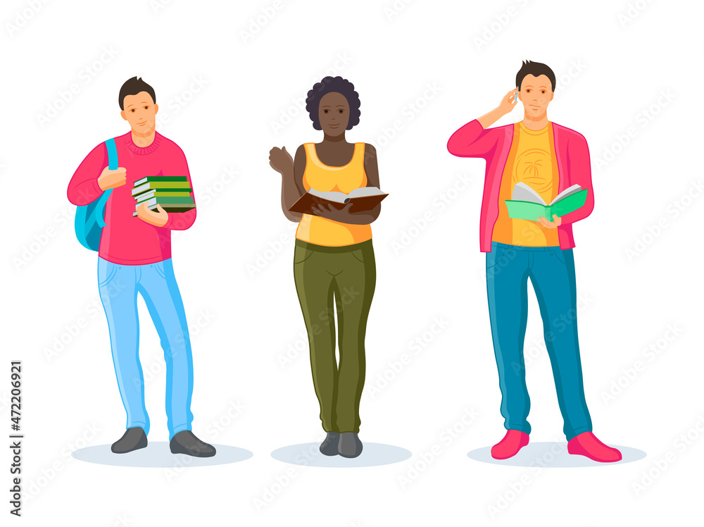 Obraz premium Group of people studying together reading book in bookshop