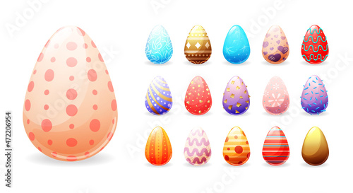 Easter eggs realistic vector set illustrations collection on white background.