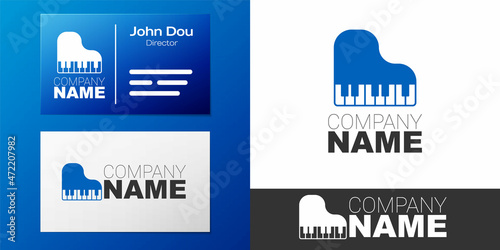 Logotype Grand piano icon isolated on white background. Musical instrument. Logo design template element. Vector