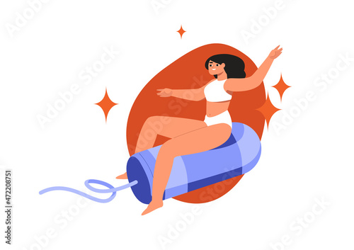 Menstruation concept. Young girl in lingerie and tampon. Protection of menstruation, feminine hygiene. Vector flat illustration.