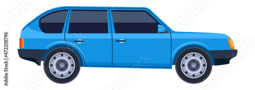 Blue station wagon. Side view car icon