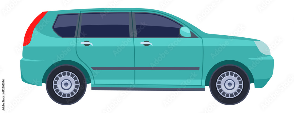 Naklejka premium Minivan side view. Green car icon. Vector illustration