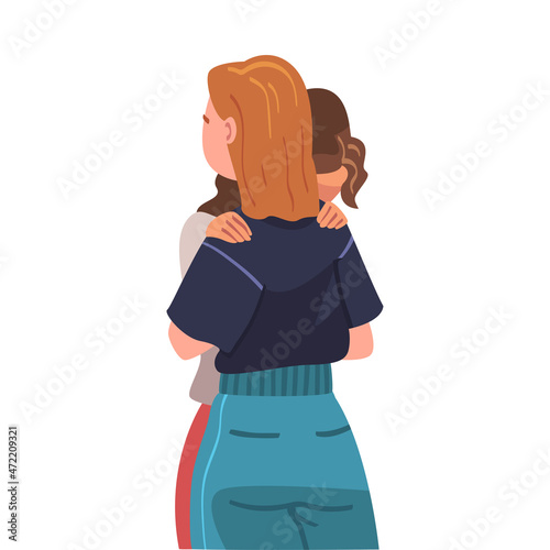 Woman Character Hugging and Embracing Each Other Expressing Friendly Feeling Vector Illustration