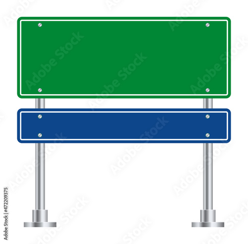 Road sign. Green blue info board for highway